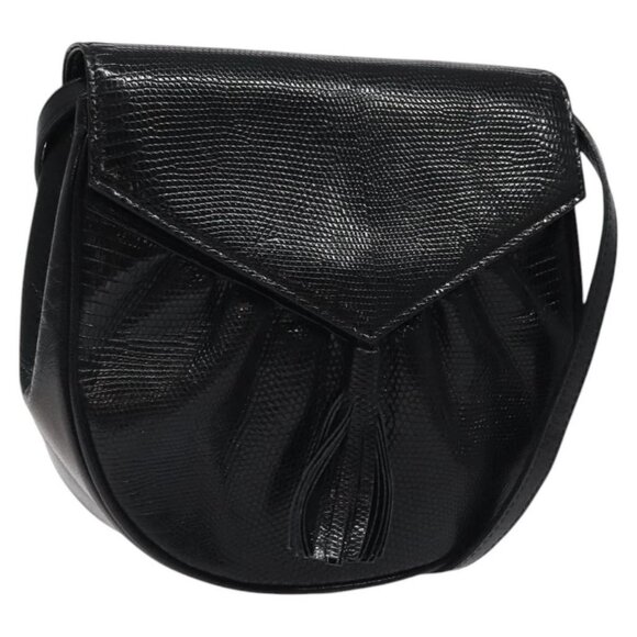 SAINT LAURENT Shoulder Bag Leather Embossed Black Gold - Picture 1 of 16